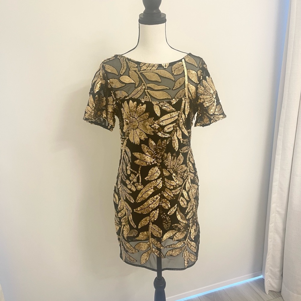 Maeve Gold and Black Sheath Mini Dress
